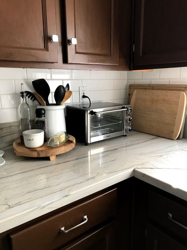 the kitchen counter is clean and ready to be used for baking or serving breakfast food