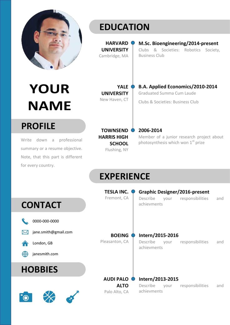 a professional resume template with blue accents