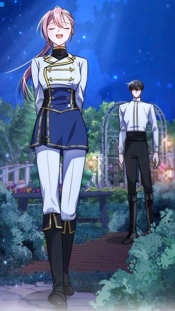 two anime characters are standing in front of the night sky and one is wearing a uniform