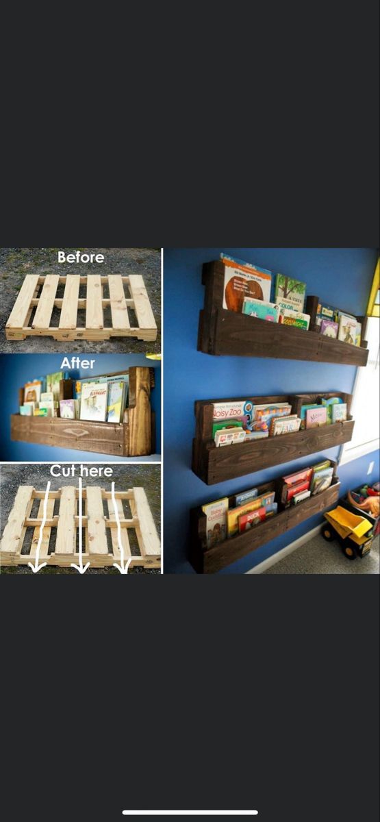 the steps to make a diy pallet book shelf