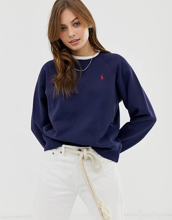 Polo Sweater Outfit Women, Polo Ralph Lauren Women Outfits, Polo Outfits For Women, Polo Sweater Outfit, Ralph Lauren Crewneck, Comfy Wardrobe, Polo Outfit, Polo Ralph Lauren Sweatshirt, Ralph Lauren Sweatshirt