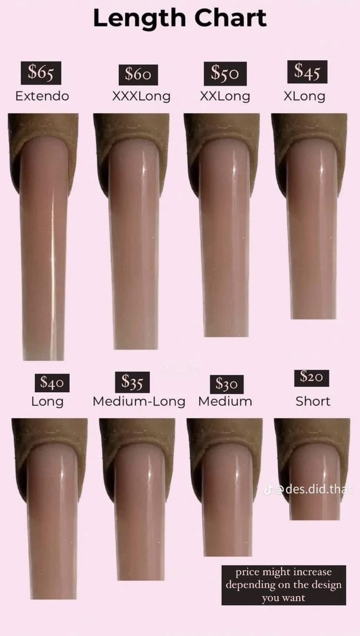 Nail Sizes Shape Chart Long, Square Nail Sizes, Acrylic Nail Chart Length, Nails Acrylic Length Chart, Square Nails Length Chart, Acrylic Nails Length Chart Square, Acrylic Nail Sizes Chart Length, Length Nails Chart, Different Types Of French Tip Nails Chart