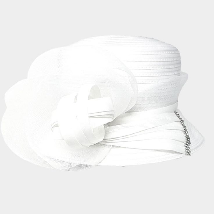 Style No : [424531] H22-White Color : White Crown Circumference : 23" Crown Height : 3" Brim Width : 2.25" 100% Polyester Bow Accented Flower Dressy Hat White Fitted Hat For The Beach, White Fitted Hat For Beach, Fitted White Beach Hat, Elegant White Hats For Spring, White Elegant Spring Hats, Elegant White Spring Hats, White Sun Hat With Curved Brim For Spring, White Curved Brim Sun Hat For Spring, Fitted White Hat For Summer