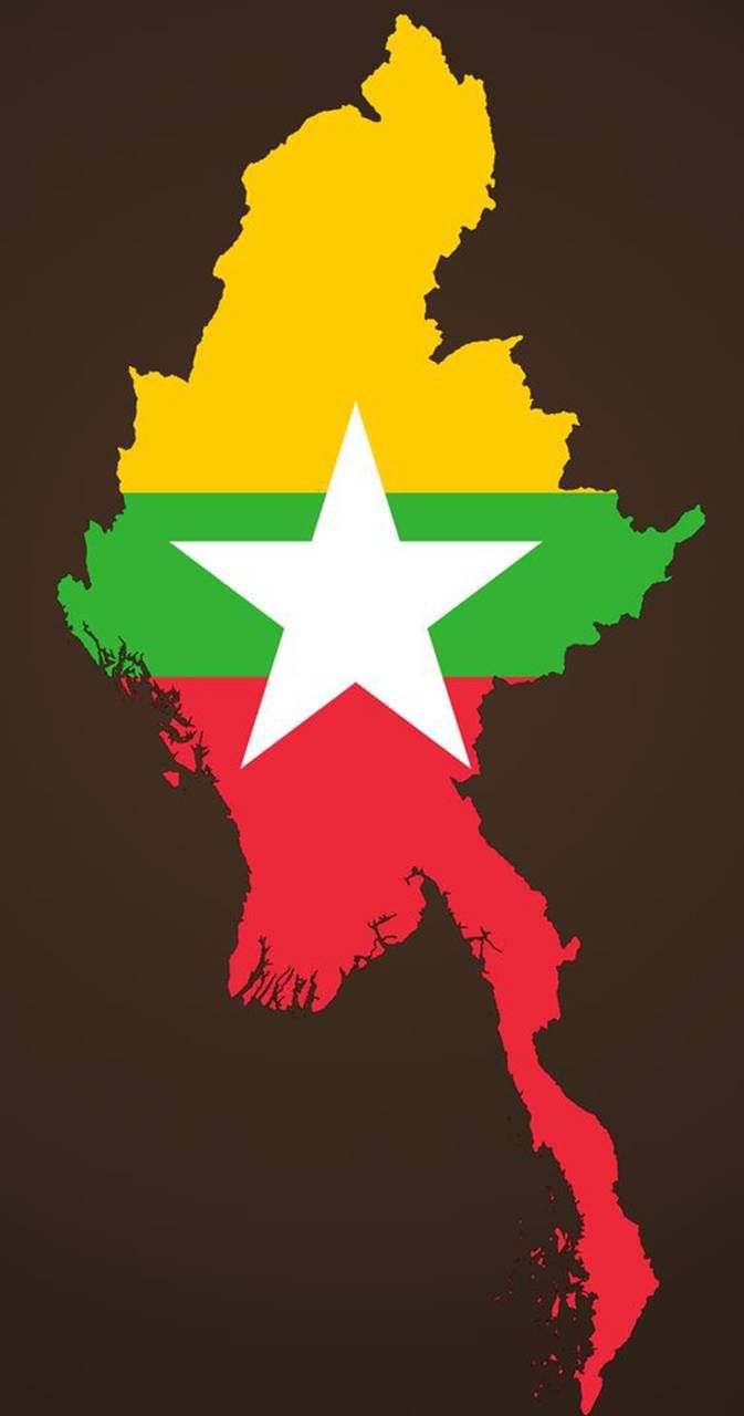 a map with the colors of myanmar and a white star on it's center