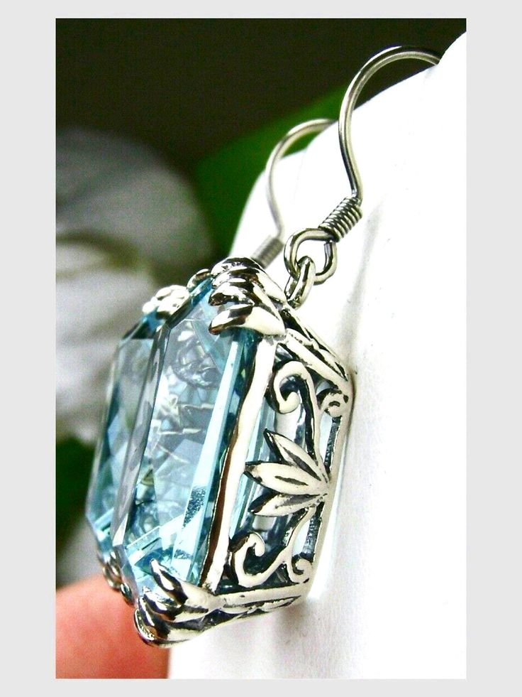 Aquamarine Earrings | 925 Sterling Silver Simulated Blue Aquamarine Floral Leaf Dangle Drop Filigree [Made To Order] Design#E109 Aquamarine Gem, Order Design, Vintage Style Earrings, Aquamarine Earrings, Filigree Earrings, Sterling Silver Filigree, Matching Rings, Antique Earrings, Engraved Items