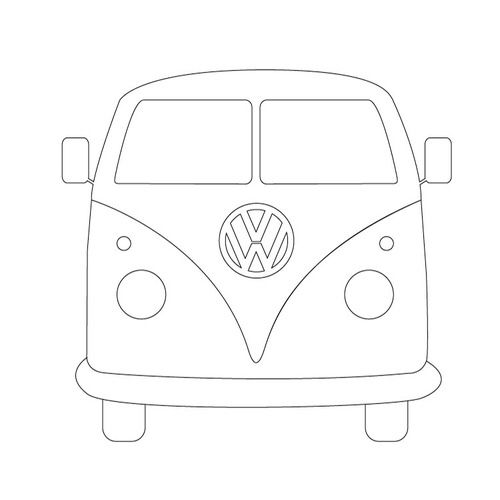 a drawing of a vw bus with the word volkswagen on it's side