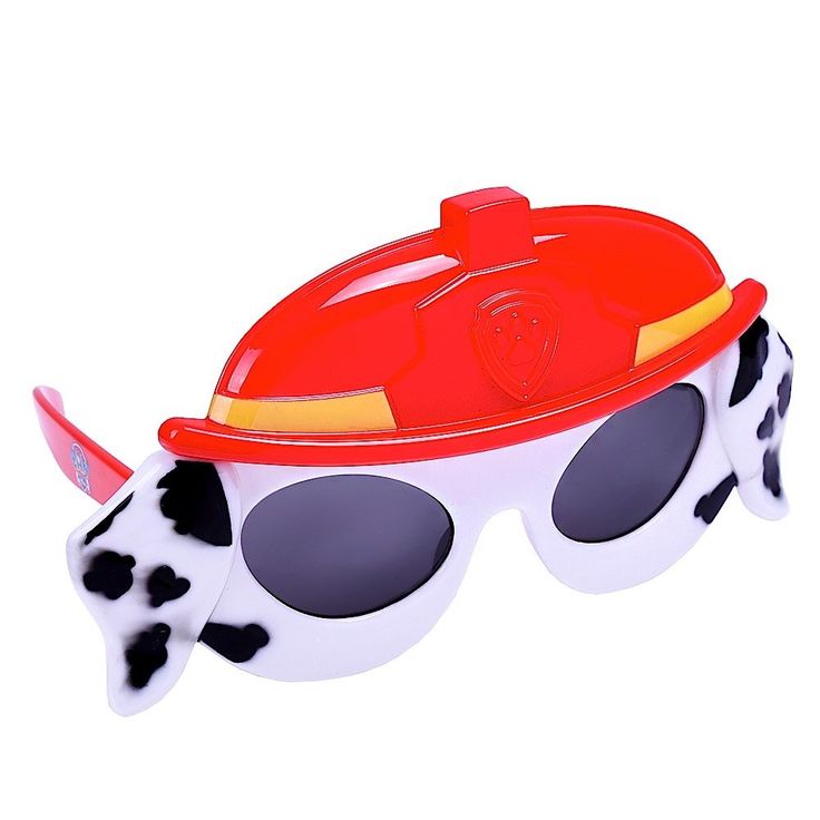 a dalmatian dog wearing sunglasses and a fireman's hat on his head