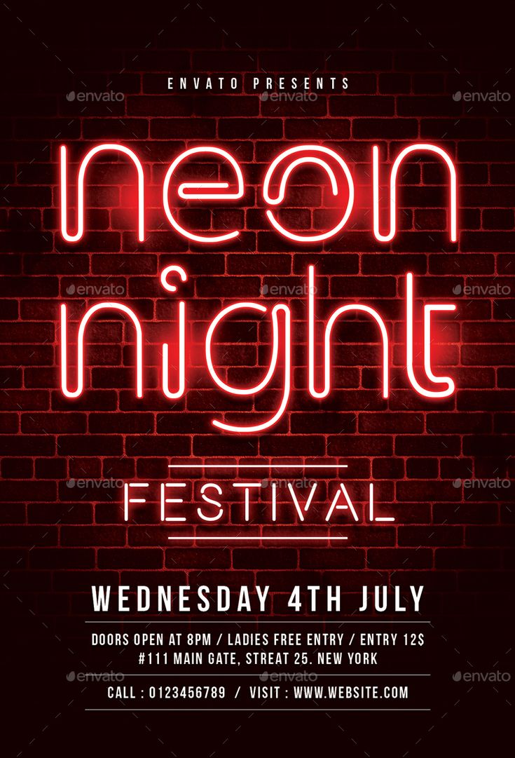 neon night flyer template with brick wall