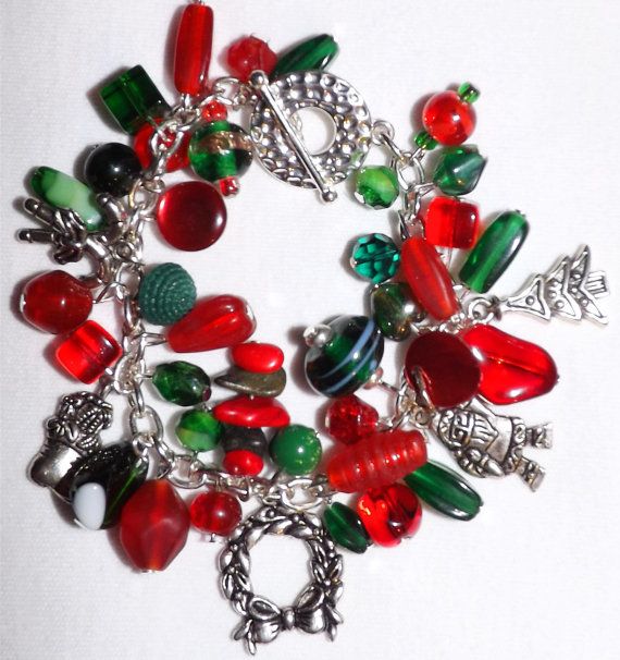 Christmas Bracelet Czech Glass Bracelets With Lobster Clasp As Gift, Gift Beaded Charm Bracelet With Czech Glass, Czech Glass Beaded Charm Bracelet Gift, Czech Glass Charm Bracelet With Round Beads For Gift, Silver Charm Bracelet With Large Beads As A Gift, Gift Czech Glass Silver Beads Bracelet, Gift Beaded Bracelet With Silver Czech Glass Beads, Christmas Bracelet, Winter Party