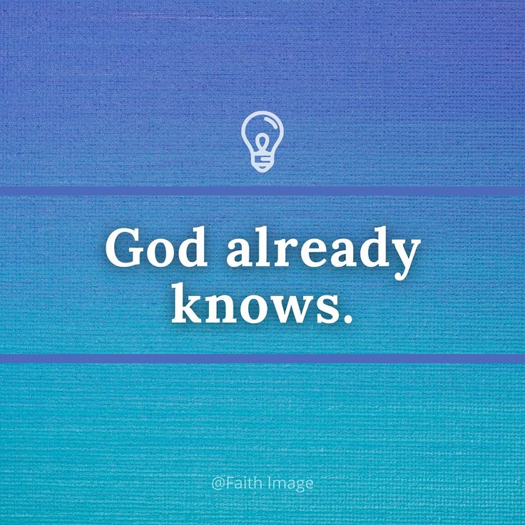 the words god already knows are in white on a blue background with a light bulb above it