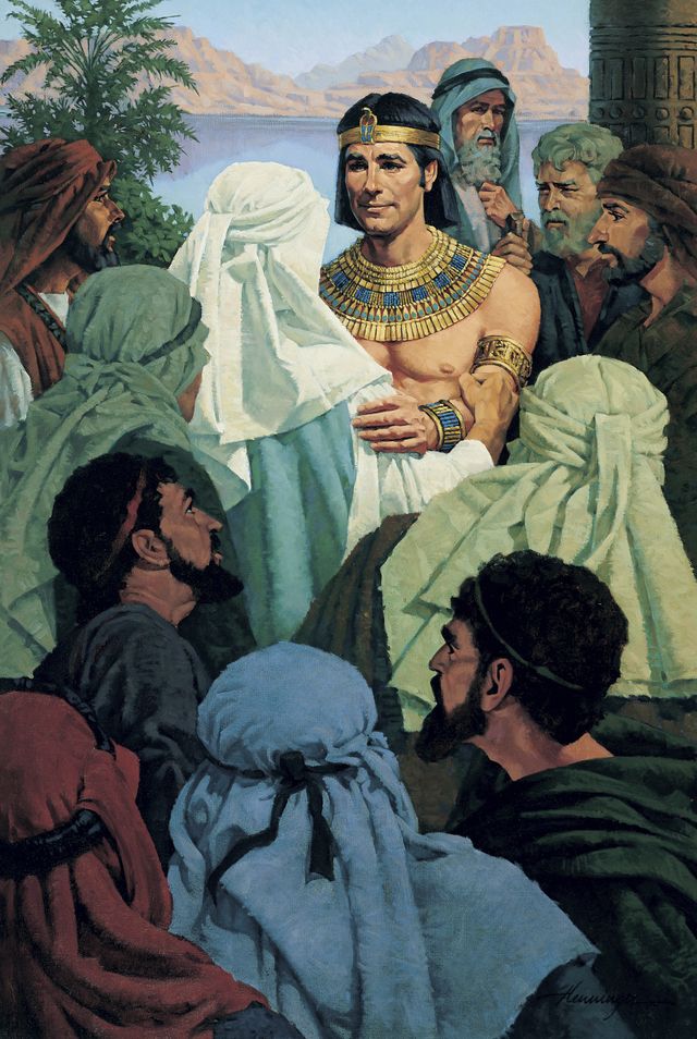 a painting of an egyptian man surrounded by other people