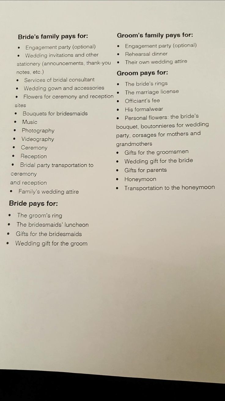 a white paper with instructions on how to prepare for a bride's wedding ceremony