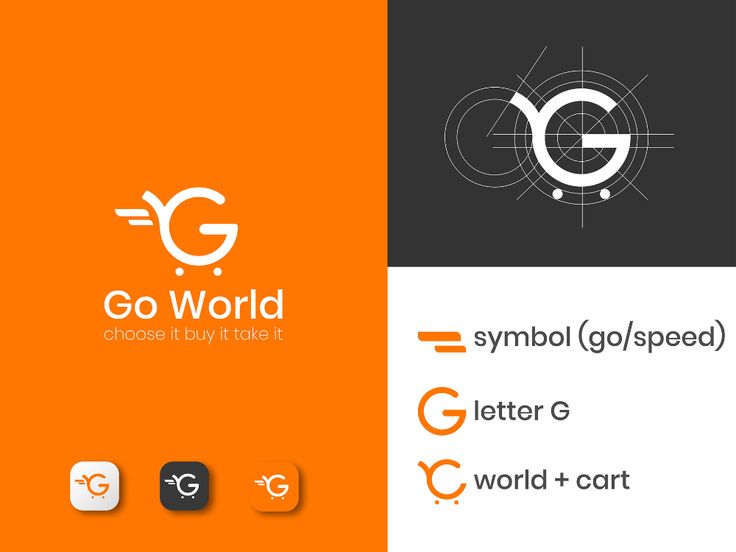 the logo for go world is shown in three different colors