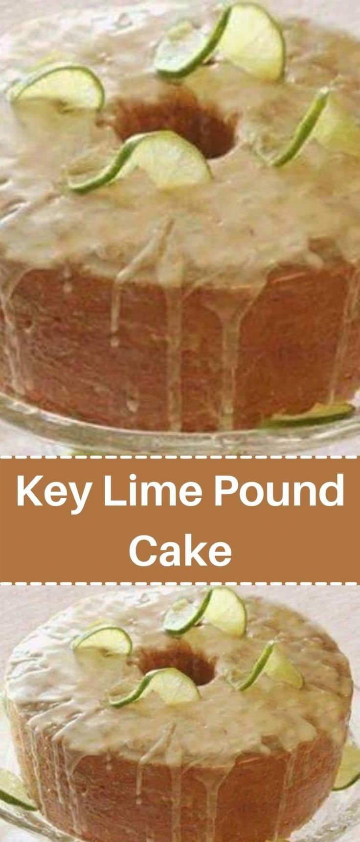 two cakes with cucumber toppings on them and the words key lime pound cake