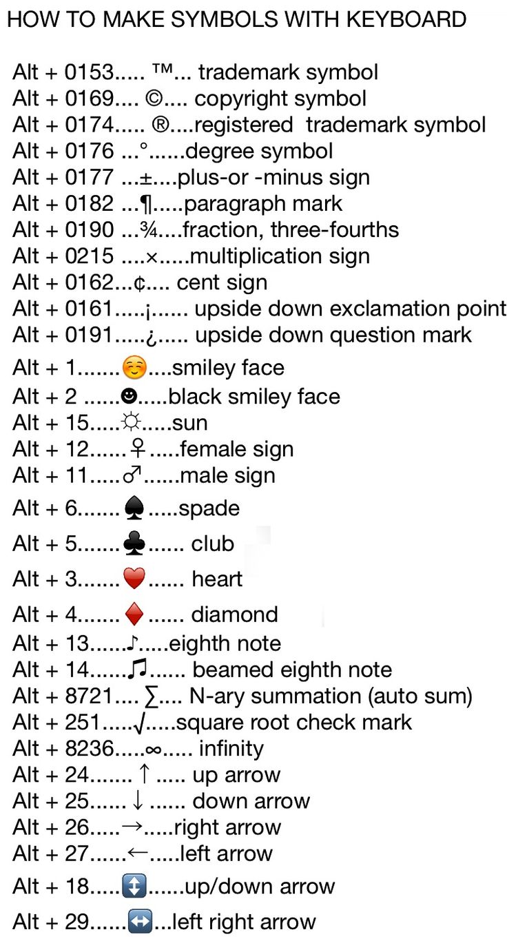 an image of a table with numbers and symbols for each type of keyboard or mouse