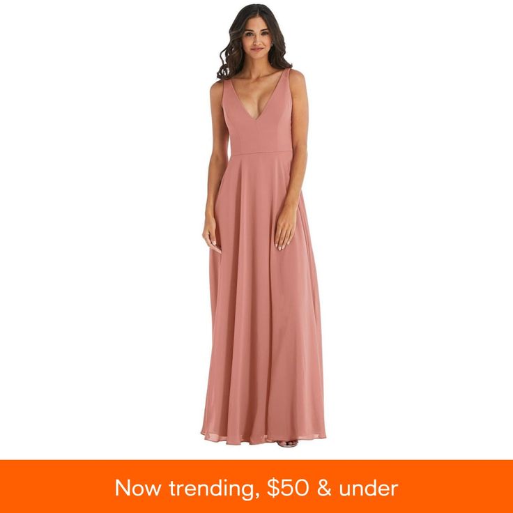 a woman in a pink dress with the words now trending, $ 50 & under