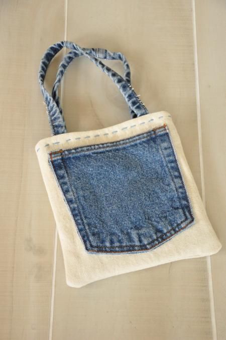 a bag made from an old pair of jeans is displayed on the instagram page