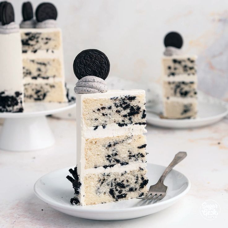 a piece of cake with oreo cookies on top