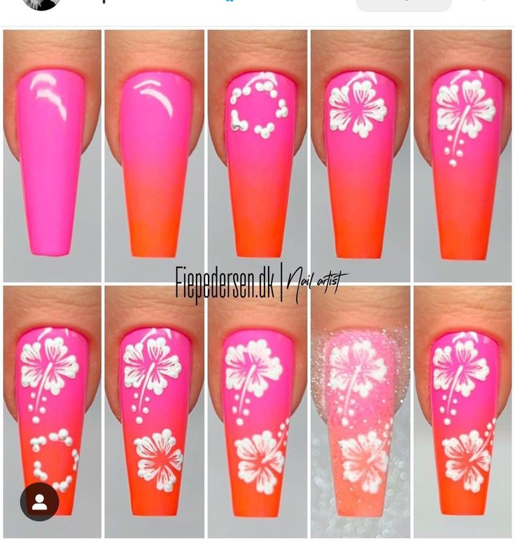 Nails Watermelon Design, How To Draw Flower On Nail, Flower Drawing Nails, Nail Drawing Tutorial, Step By Step Flower Nail Art, Nail Art Designs Step By Step, Flower Nail Art Tutorial Step By Step, Flower Nails Step By Step, Summer Flowers Nails