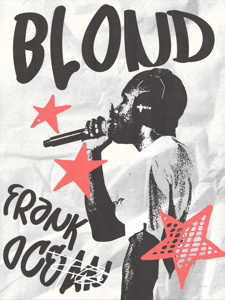 a concert poster with a man singing into a microphone and stars on the back ground