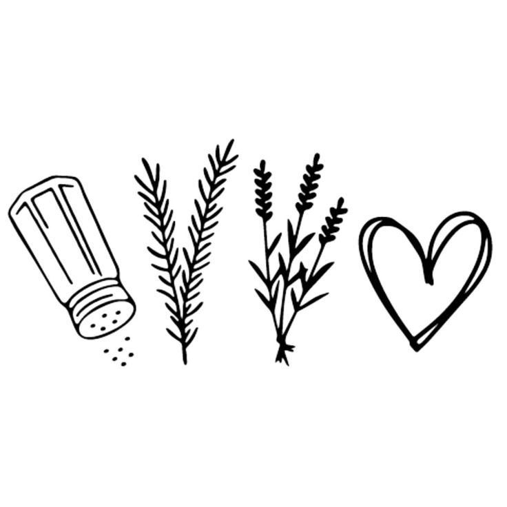 some herbs and a heart on a white background