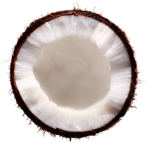 the inside of a whole coconut on a white background