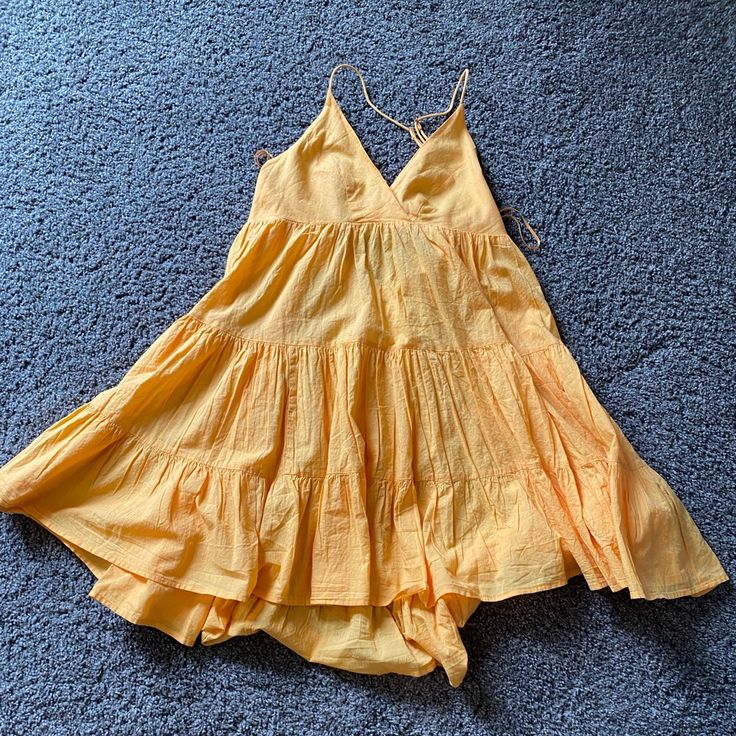 Never Worn Before Urban Outfitters V-neck Sundress For Summer, Yellow Tiered Mini Dress For Vacation, Urban Outfitters Yellow V-neck Dress, Urban Outfitters V-neck Summer Dress, Urban Outfitters Sleeveless Beach Sundress, Urban Outfitters V-neck Beach Sundress, Urban Outfitters Cotton Sundress For Vacation, Urban Outfitters V-neck Mini Dress For Summer, Urban Outfitters Mini Sundress For Vacation