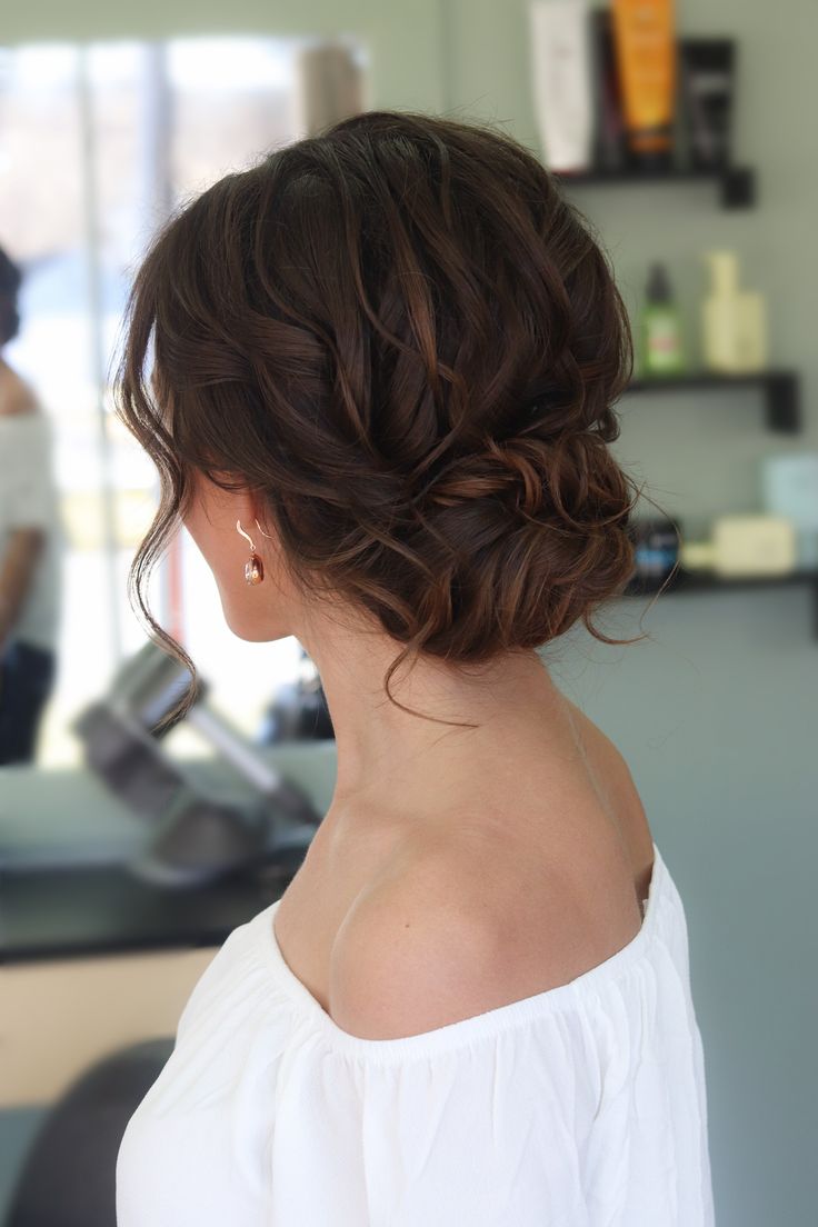 Soft Side Bun Wedding Hair, Wedding Low Bun With Hairpiece, Low Messy Bun Wedding Hair Medium Length, Wedding Bun Hairstyles Front View, Wedding Hair Low Bun Loose, Low Bun Wedding Hair Curly, Wedding Hairstyles Updo Messy Loose Curls Low Buns, Brunette Bridal Updo, Loose Updo Wedding