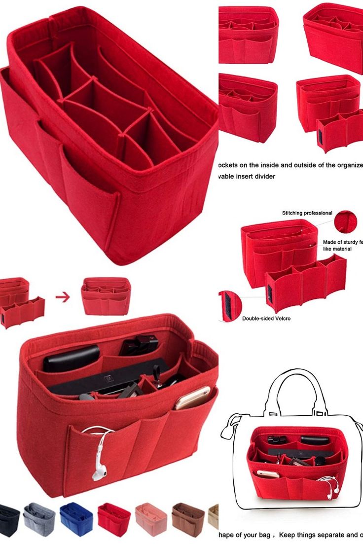 an assortment of red and black storage bins with compartments for various items in them