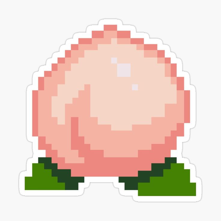 a pink flower sticker with green leaves on the bottom and an 8 - bit pixel design