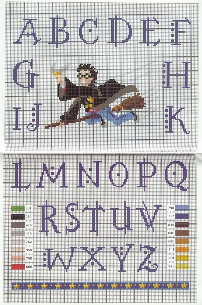 the cross stitch alphabet is shown with an image of a monkey on a sled