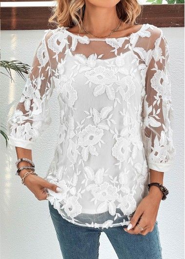 Color:White;Size:S;Size:M;Size:L;Size:XL;Size:XXL;Package Contents:1 X T Shirt;Occasion:Other;Style:Casual; Stylish Tops For Women, Plaid Shirt Women, Fancy Tops, Layered T Shirt, Trendy Fashion Tops, Lovely Tops, Ladies Tops Fashion, White T Shirt, Lace Tops