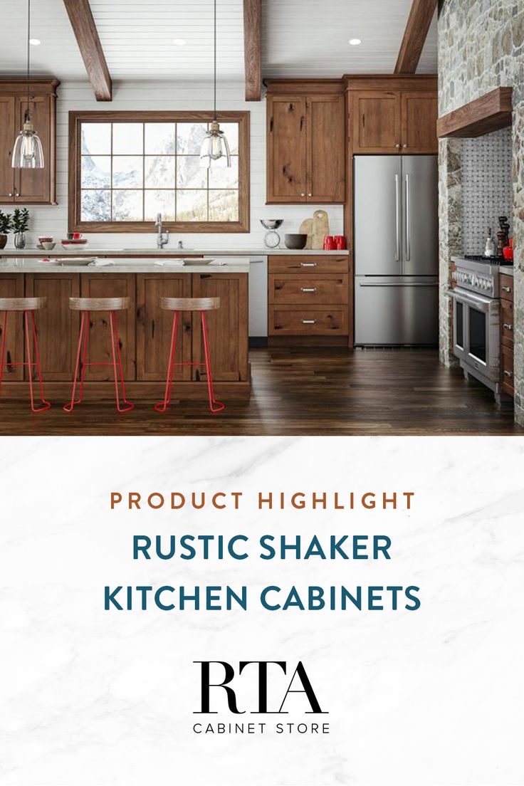 a kitchen with wooden cabinets and white marble counter tops is featured in an ad for rta cabinet store