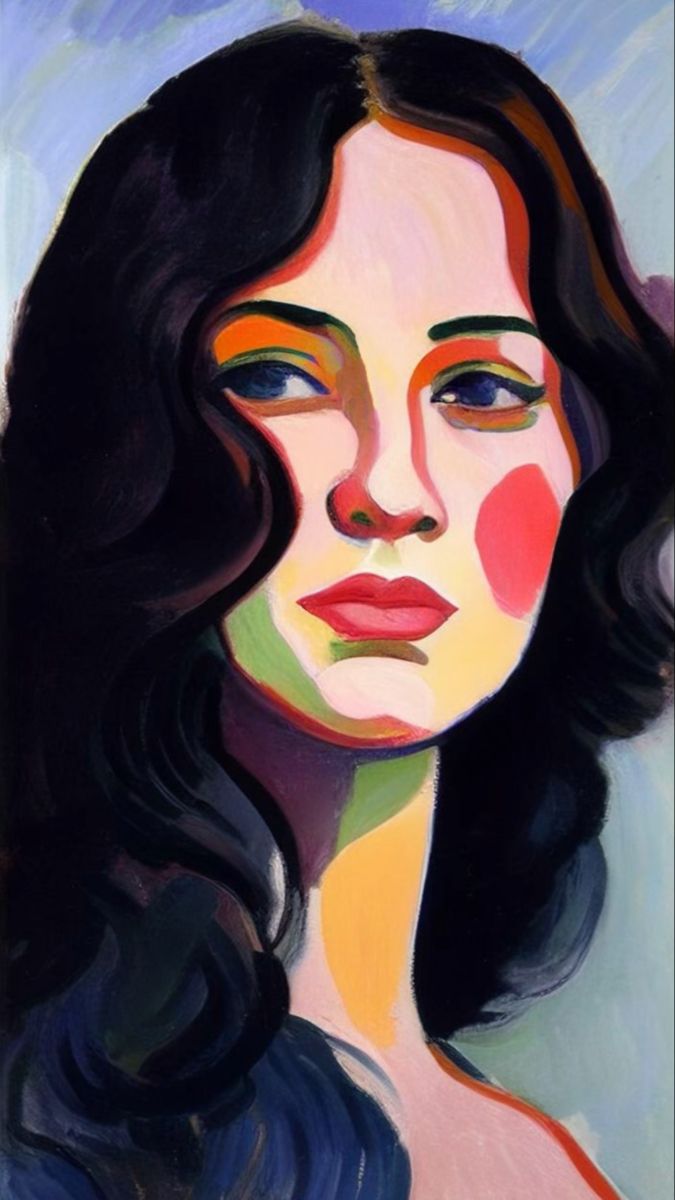 a painting of a woman with black hair