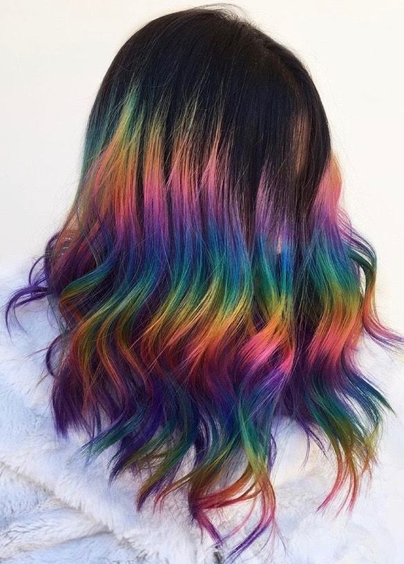 Rainbow Halo Hair, Halo Colored Hair, Holographic Hair, Vivid Hair, Colored Hair Extensions, Rainbow Hair Color, Creative Hair Color, Hair Color Streaks, Pretty Hair Color