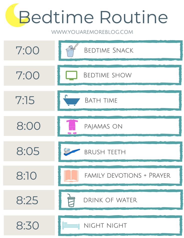 the bedtime routine is shown in blue and white