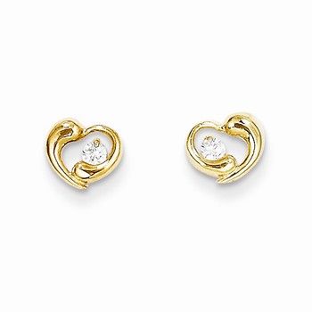 14k Yellow Gold CZ Heart Post Earrings Popular Earrings, Jewelry Post, Bow Jewelry, Kids Earrings, Jewelry Lookbook, Jewelry Design Necklace, Valentines Jewelry, Yellow Gold Earring, Small Earrings