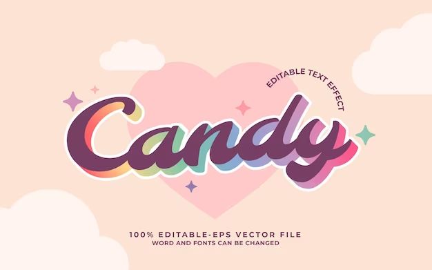 the word candy is surrounded by clouds and stars