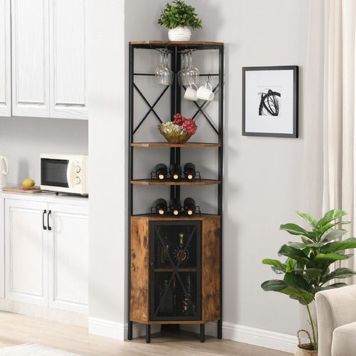 a living room with white walls and wooden shelves filled with vases on top of each shelf