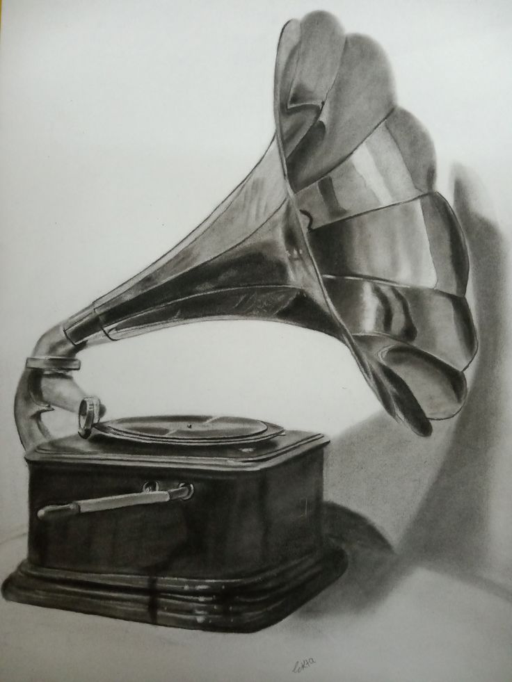 a drawing of an old - fashioned gramphone and record player on a white background