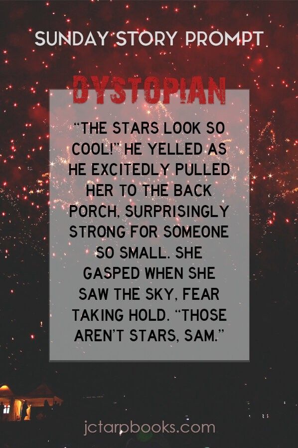 fireworks with the words dystopian on it and an image of stars in the sky