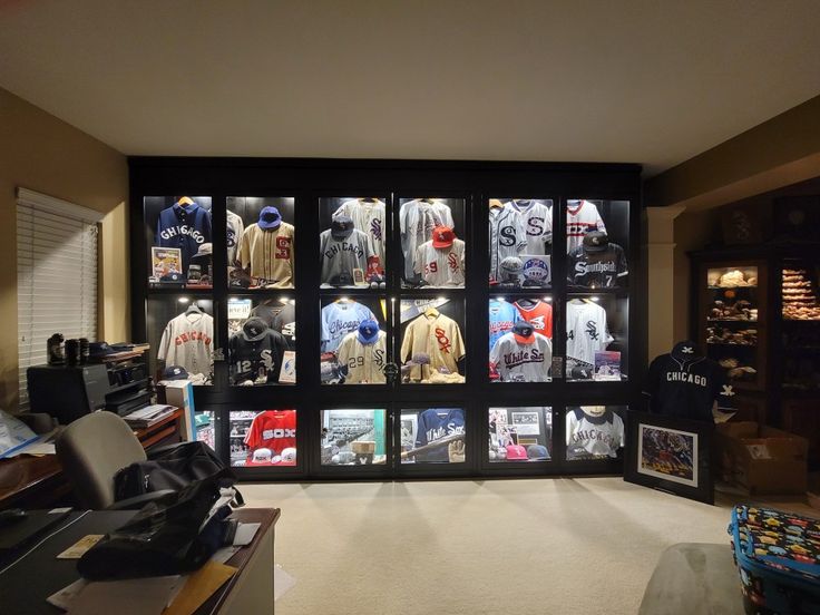 a room filled with lots of baseball memorabilia