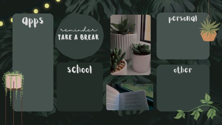 a collage of photos with plants and words that say, take a break school