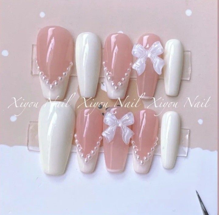 Nail Art With Pearls, Art With Pearls, Paznokcie Hello Kitty, Nail Pink, Dangle Earrings Wedding, Nails Now, Nail Type, Really Cute Nails, Fake Nail