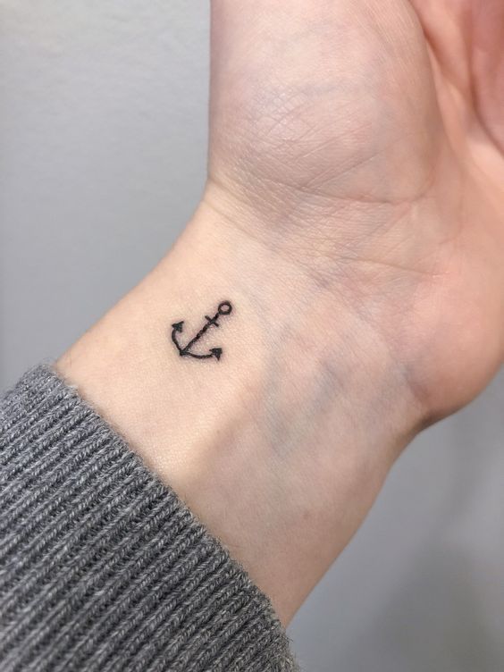 a small anchor tattoo on the wrist