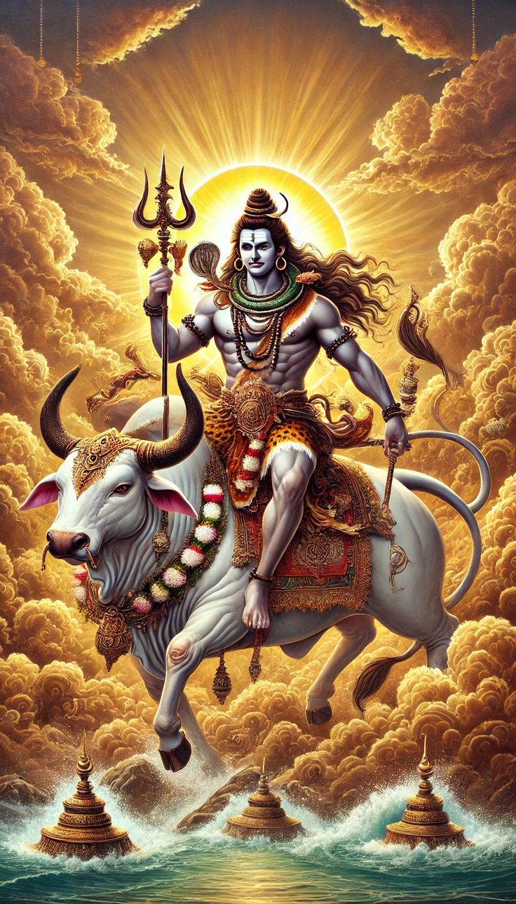 the hindu god riding on top of a bull