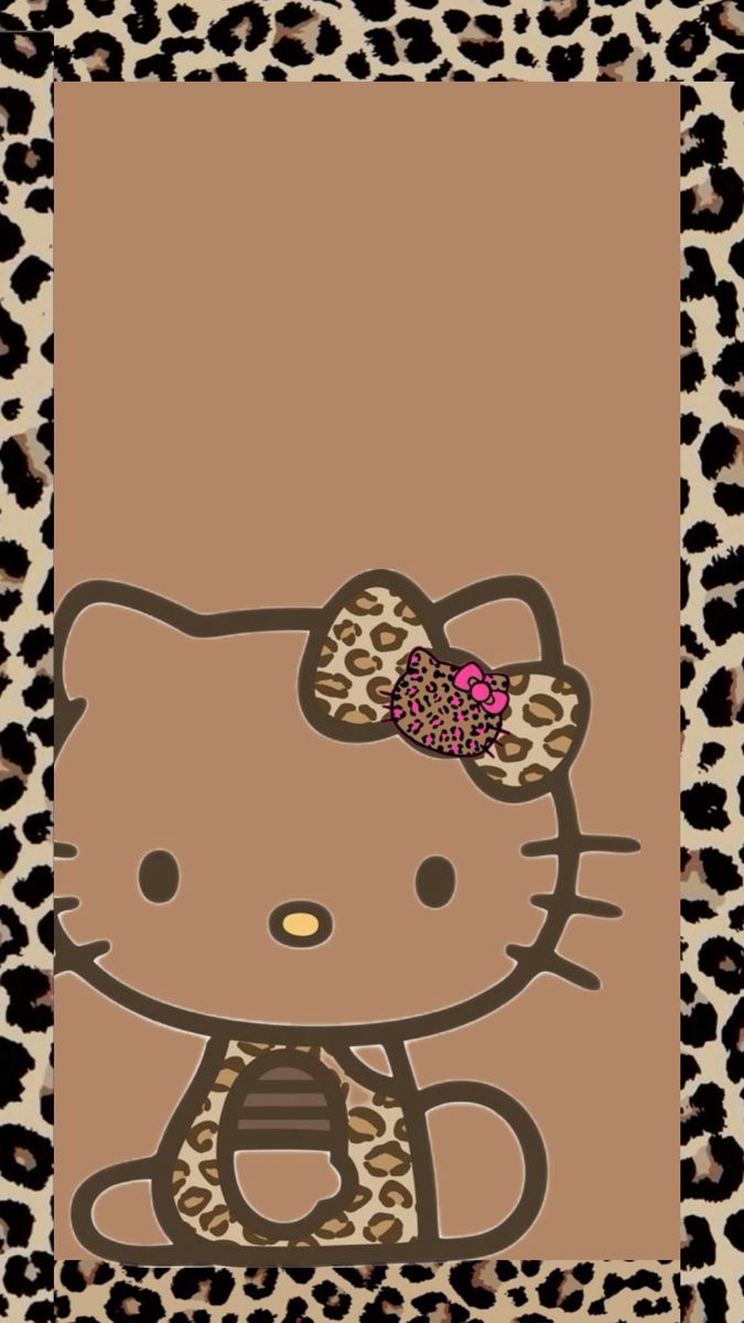 an image of a hello kitty with leopard print on it's back side and pink bow in her hair