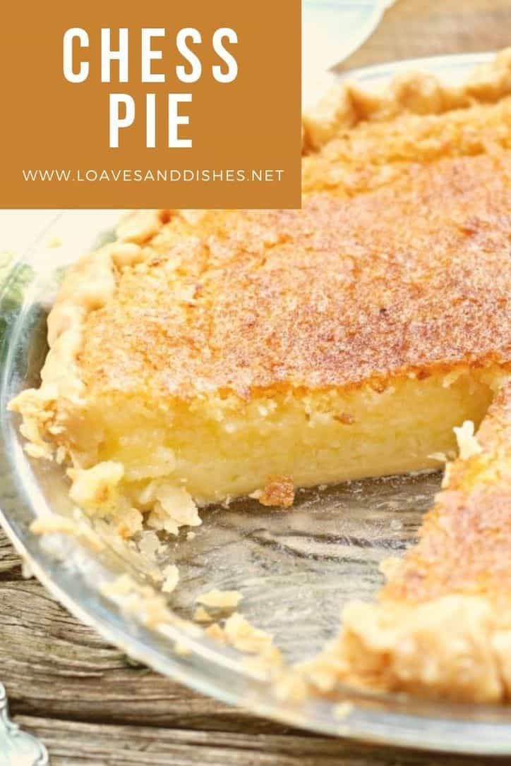 a cheese pie on a glass plate with the title above it