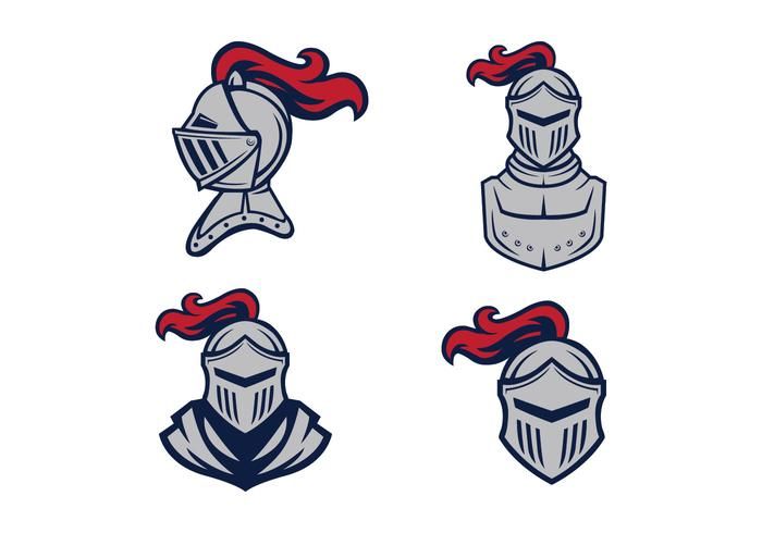 four knights helmets with red hair