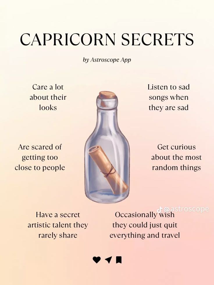 a bottle with a cork in it and captioning the words capricorn secrets